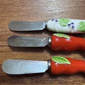 Vintage Knobler Ceramic Butter Spreader‎ Knives Stainless Made In Japan Set Of 3